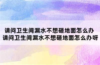 请问卫生间漏水不想砸地面怎么办 请问卫生间漏水不想砸地面怎么办呀